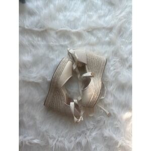 Express‎ Espadrille Wedge  woman's
sz 8 Heels Ankle Wrap Tie Ribbon Beige